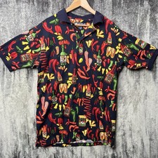 Vintage Big Dogs Polo Shirt L All Over Print Hot Sauce Chili Pepper AOP
