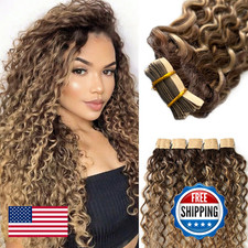 Water Wave Tape in Hair Extensions Real Human Hair 20pcs 50g Medium Brown to Hon