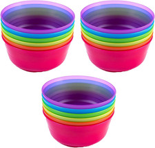 Kids Plastic Dinnerware Set of 18 Multi Color Bowls - Reusable, Bpa-Free, Dishwa