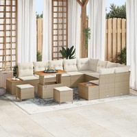 12-Teiliges Garten Sofa Set Mit Kissen Beige Poly-Rattan Akazie