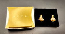Avon Pearlesque Tree Clip Earrings  Christmas Tree - Vintage 1999