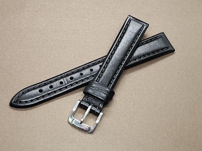 Vintage NOS Speidel 16mm Black Padded & Stitched ''Bounty'' Leather Watch Band 