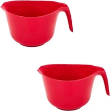 Set of 2 Red Plastic Mixing Bowls with HandleS Pour Spout and Non-Slip Base