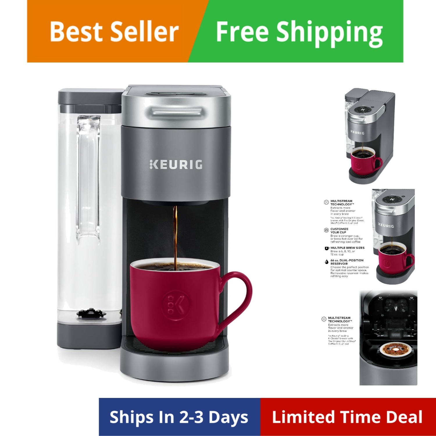 Single Serve K-Cup Pod Coffee Maker, MultiStream Technology, 4 Brew Sizes, 66...