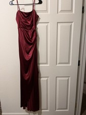 Women’s Burgundy Solid Sleeveless Maxi Dress Long Sheer Front Slit M