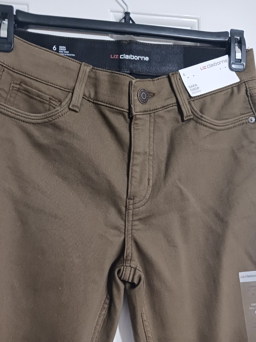 NWT Women's Liz Claiborne Sara Flexi Fit Crop Pants Size 6 Capri Moss Green