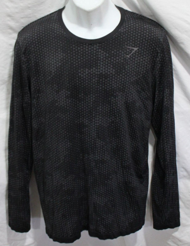 Men’s Gymshark Black & Gray Long Sleeve Performance Workout Gym Shirt Size Large