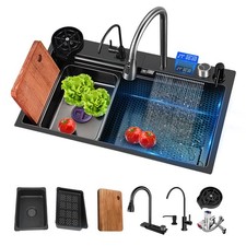 Kitchen Large Smart LED Single Bowl Sinks with Cup Washer & Soap Dispenser