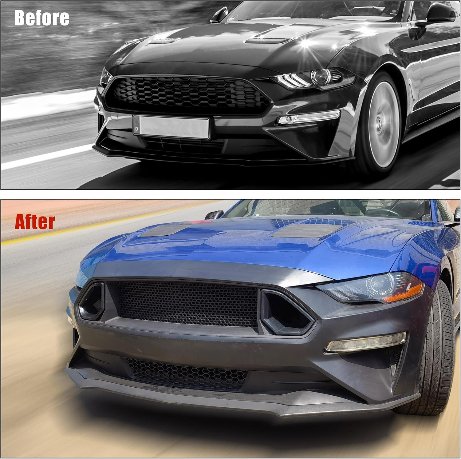 Front Bumper Upper Hood Mesh Grille Grill Guards For Ford Mustang 2018-2023