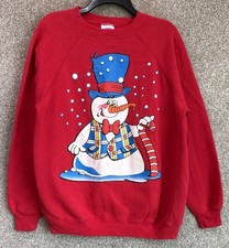 Vintage 90s Christmas Frosty the Snowman Crewneck Sweatshirt Red Size Large USA