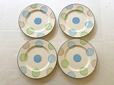 NORITAKE Ambience Java Blue & Green Dot Salad Plates- Set of 4