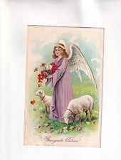 F7998) Postcard, Blessed Easter Angels with Lambs, Embosser Card 1913 Wesel