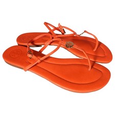 Tory Burch Sandals 8.5 Womens Red Orange Emmy Leather Thong Flat Comfort Buckle