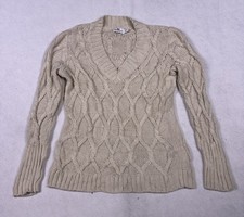 Vineyard Vines Sweater White Cable Knit Pullover V-Neck Long Sleeves Size M