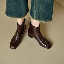 Fashion Winter Women's High Heels Round Toe Rivet Back Zipper Party Ankle Boots