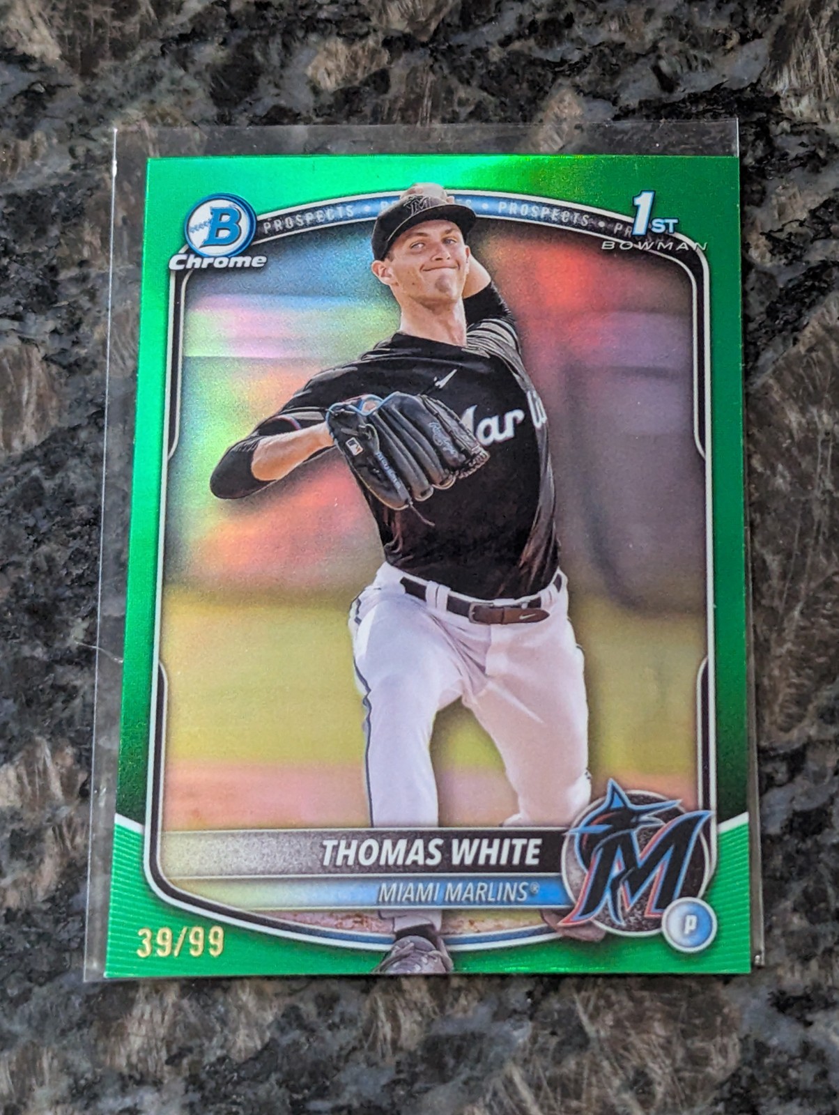 THOMAS WHITE 2025 BOWMAN CHROME #BCP-69 TRUE GREEN REFRACTOR /99 Marlins