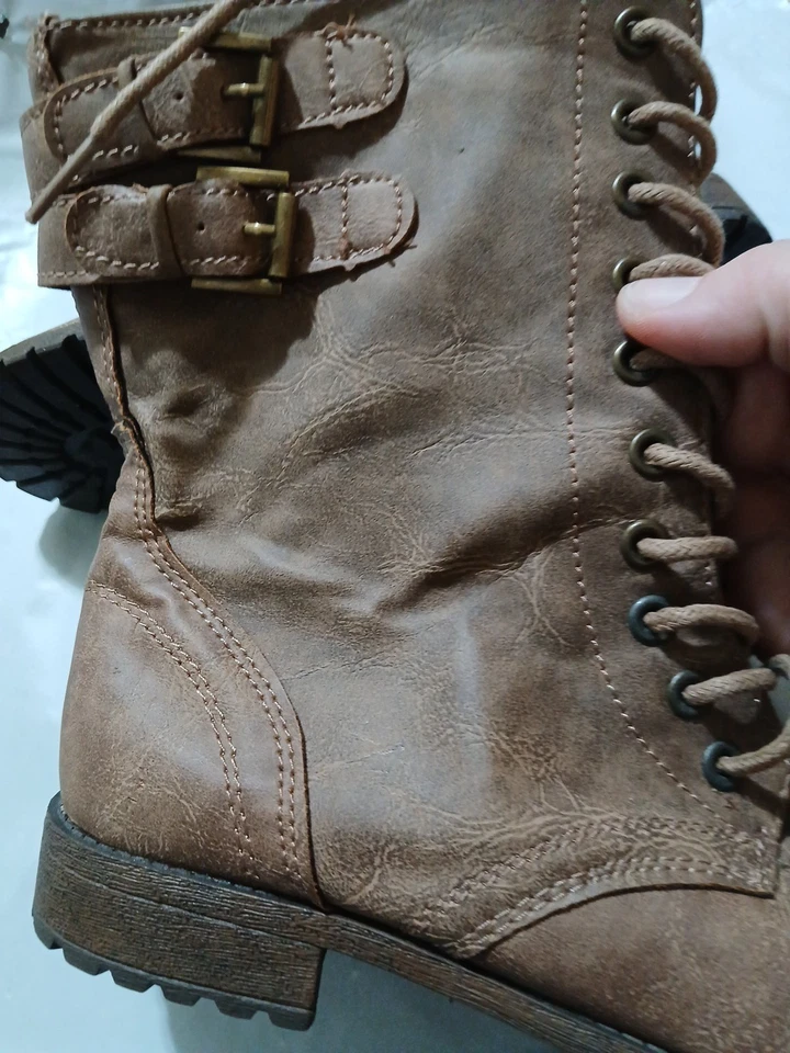 Rampage Jacen Woman's Size 6.5 Combat Biker Moto Boot Brown Crackle Zip Up - Image 4 of 4