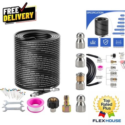 Complete 150FT Sewer Jetter Kit | High Pressure Drain Cleaner & Accessories