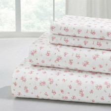 Ivory Floral Queen Sheet Set Microfiber Wrinkle Resistant 14 Inch Deep Pocket