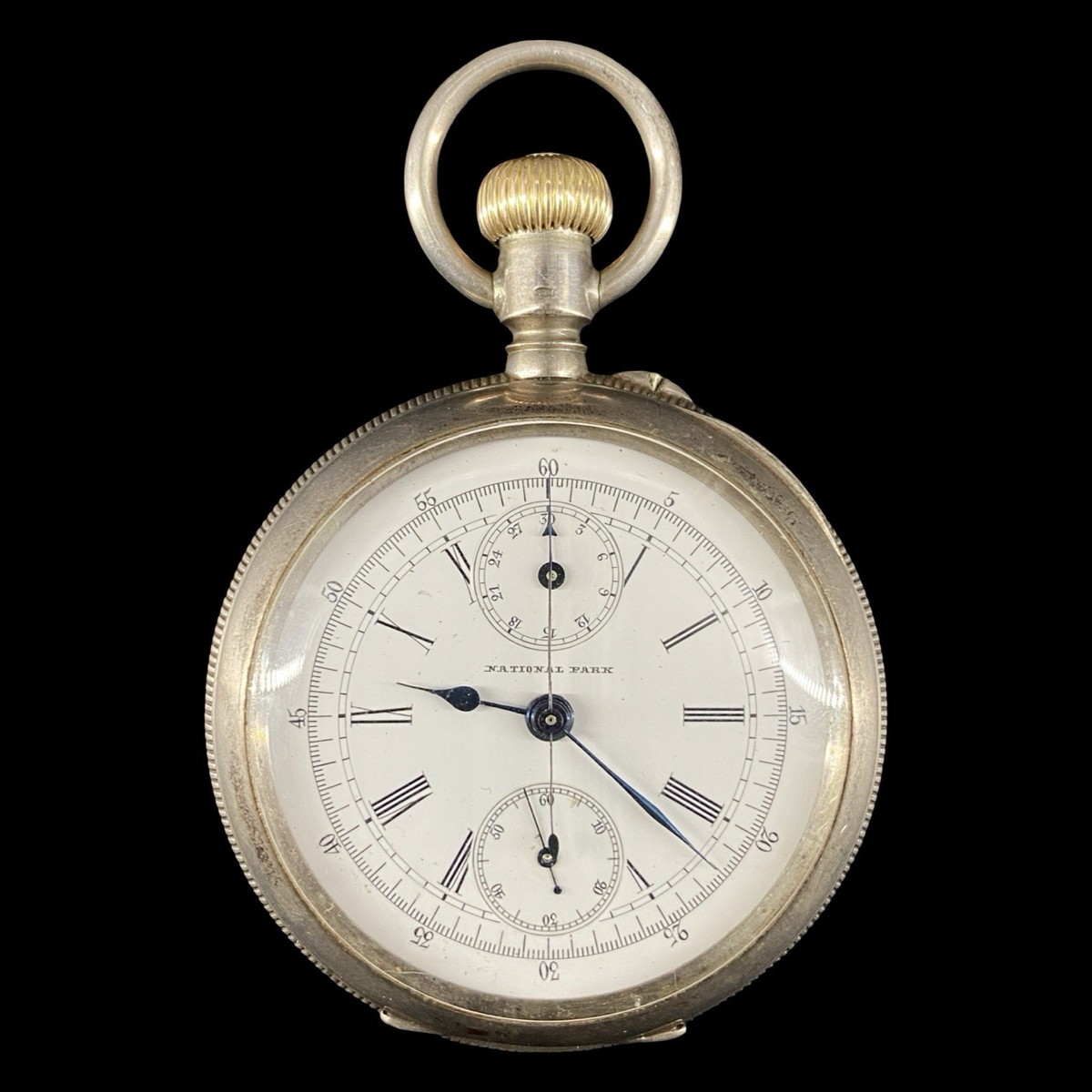 Antique National Park Chronograph Pocket Watch 800 Silver Brevet