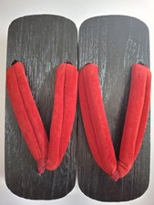 Azumasun Women's Geta Sandals Japanese Wood Clogs Black Red Two Teeth Sz 8