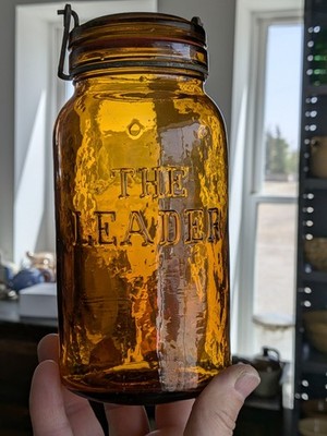 ***AWESOME*** Original Amber Quart The Leader Mason Fruit Jar