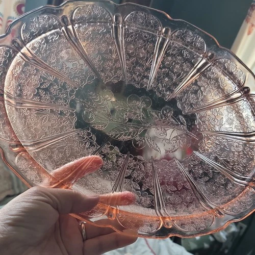 Vintage Jeannette Glass  CHERRY BLOSSOM Oval Platter 13" Depression Glass