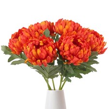6 PCS Large Chrysanthemums Artificial Flowers 18.8 Inch Orange Silk Spider Mum