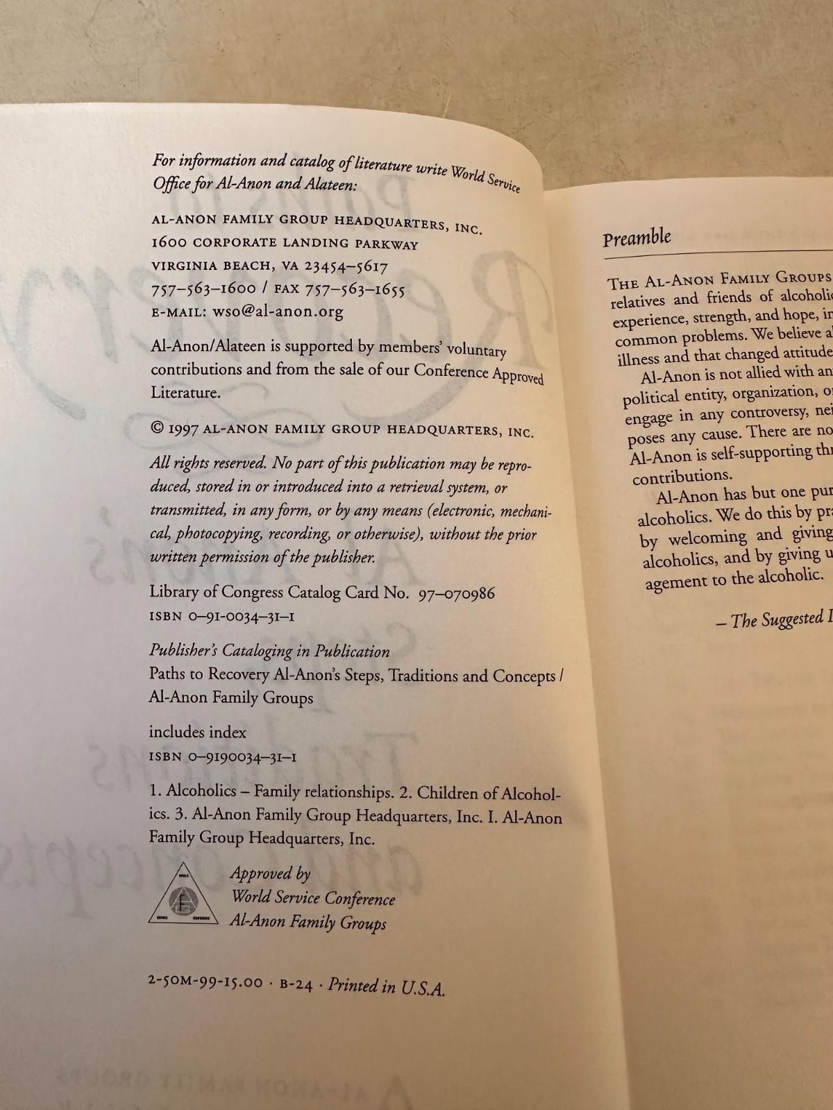 Paths to Recovery Al-Anon's Steps, Traditions and Concepts Hardcover 1997