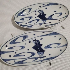 Y1120 Shin Kiln Aoka Oval Plate Set of 2 Arita Ware