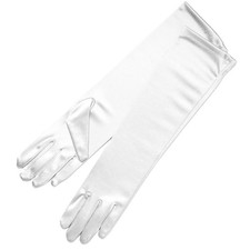 15.5" Long Shiny Stretch Satin Dress Gloves Below-The-Elbow Length 8BL-White