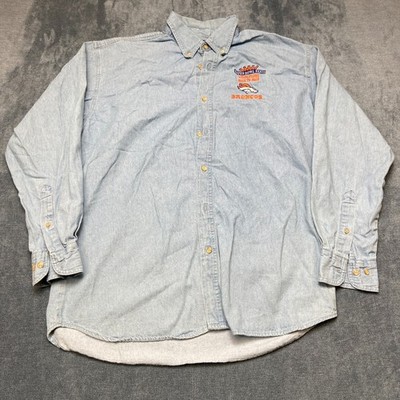 VTG ProElite Denver Broncos Football Shirt Mens Medium Blue Cotton Denim Button