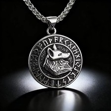 Edelstahl Wikinger Runen Wolf Totem Halskette Herren – Fenrir Anhänger Biker
