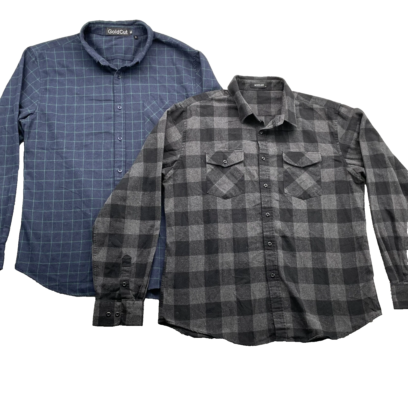 Flannel Shirts LOT (2) Mens XL Gray Blue Plaid Outdoors Cabin Hiking Grunge Camp