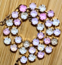 Pink Strawberry Shortcake Crystals in Classic Gold Plated Tennis Necklace