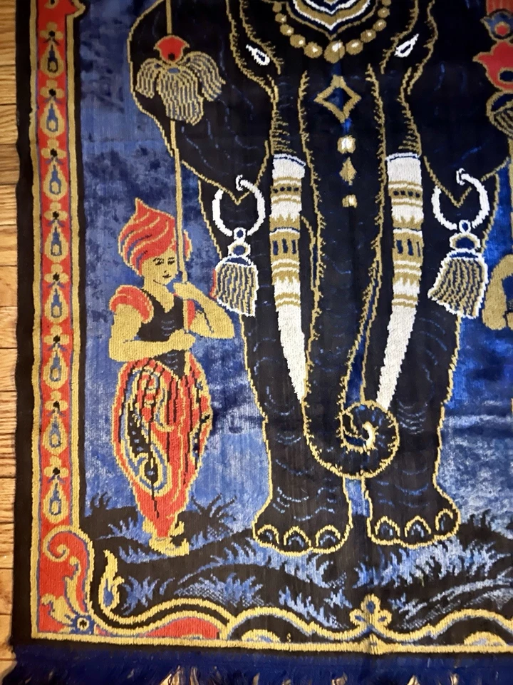 Vintage Very Unique 24” x 39” Tapestry Fancy Lady Being Fanned On Elephant - Image 3 of 4