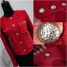 ST JOHN RED /TEXTURED Pocket Accent/Gold Buttons KNIT JACKET SZ 10 fit 12 