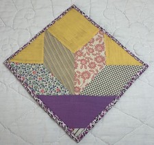 Antique Patchwork Quilt Table Topper, Flower Basket, Diamonds, 1930  s, Prints