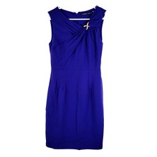 Ivanka Trump Dress Womens Sz 2 Blue with Gold Hardware Pleat Front Office Party