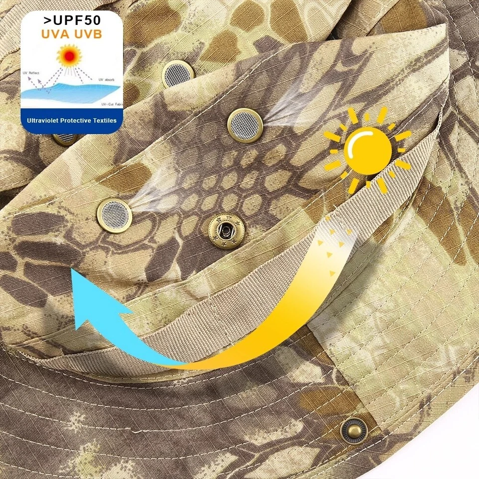 Boonie 水桶帽户外钓鱼狩猎宽边网迷彩野生动物园太阳帽 — 第 2/4 张图片