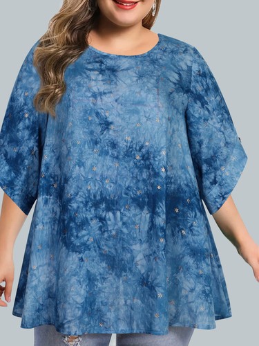 PLUS SIZE Women's Boho Tie Dye Blouse Ladies Half Sleeve Tops Casual Loose Shirt