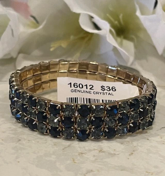 VIVI PULSEIRA ELÁSTICA DE CRISTAL GENUÍNA #16012 AZUL MRP $36 - Imagem 2 de 2