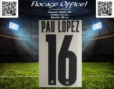Flocage OM Pau Lopez 2021-2024 - Maillot Gardien Coupe D'Europe - Neuf