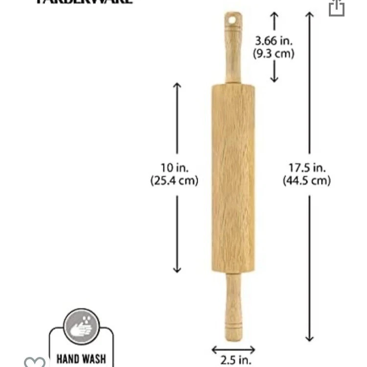Rodillo de madera clásico 17,75" natural palo de rosa farberware galletas pastel masa Foto 3 de 4