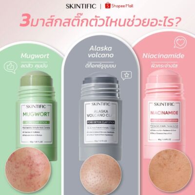 2x SKINTIFIC Mugwort, Niacinamide Clay Mask Stick Bright Boost