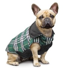 Pet Dog JacketWindproof Warm Coat-Snug British Style Plaid Reversible-S