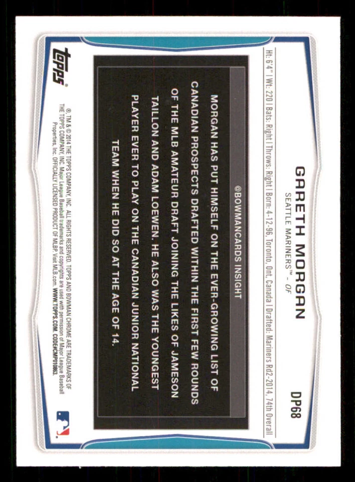 2014 Bowman Draft Silver Ice #DP68 Gareth Morgan - Image 2 of 2