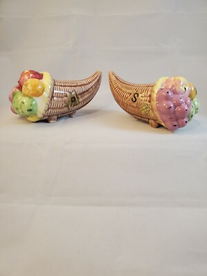 Tilso Cornucopia Ceramic Salt & Pepper Shakers Basket Fruit Japan