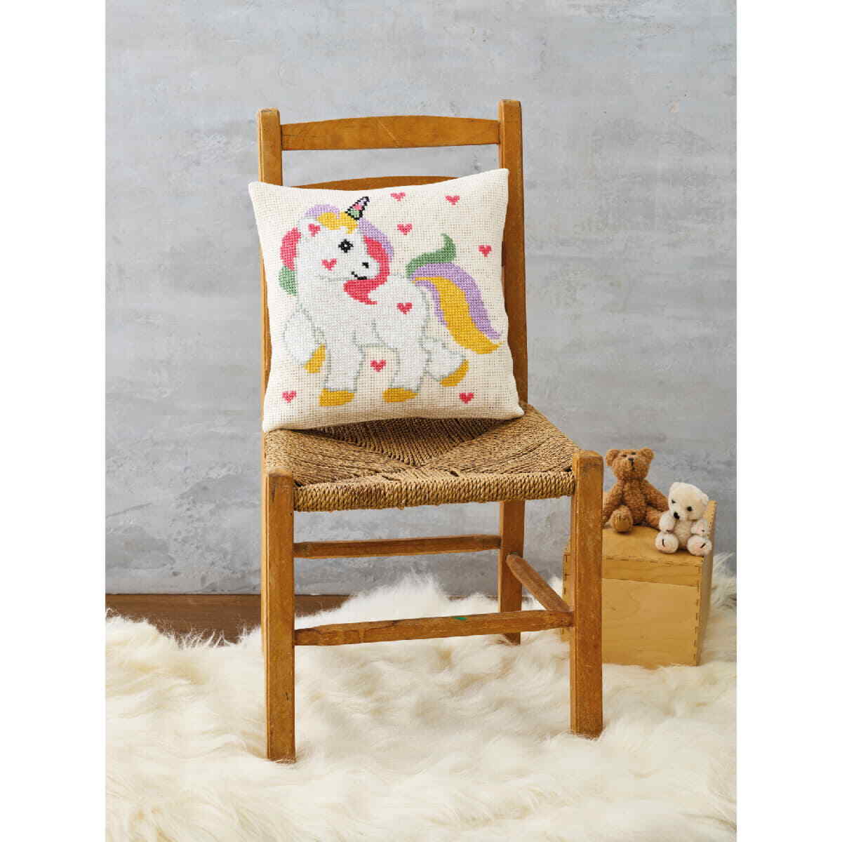 Permin counted cross stitch kit cushion front ""Unicorn"", 30x30cm