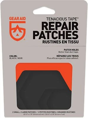 GEAR AID Tenacious Tape Repair Patches, 2 Small & 2 Large - Black
